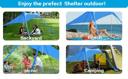 Outdoor Beach Sun Shade Portable UV Protection Family Camping Beach Tent Canopy with Storage Bag for Beach Camping Party Picnic