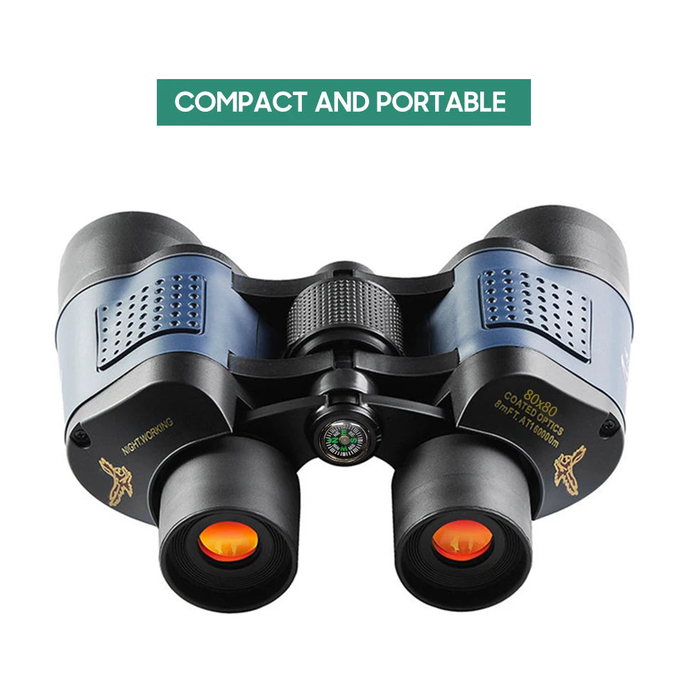 80x80 Telescope Binoculars BAK4 Prism Waterproof with Compass and Carrying Lanyard Red Film Telescope for Hunting Camping Travel