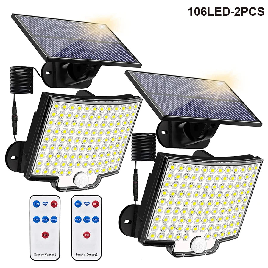 Solar Flood Lights Outdoor 106/318 LED Solar Motion Lights Remote Solar Security Lights Wall Lights Waterproof 3 Modes Garden