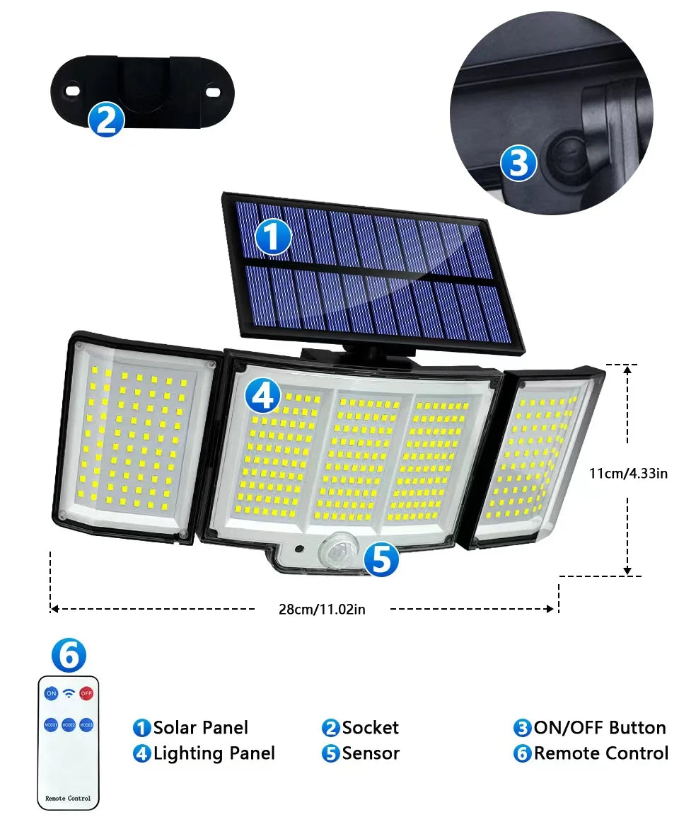 Solar Flood Lights Outdoor 106/318 LED Solar Motion Lights Remote Solar Security Lights Wall Lights Waterproof 3 Modes Garden