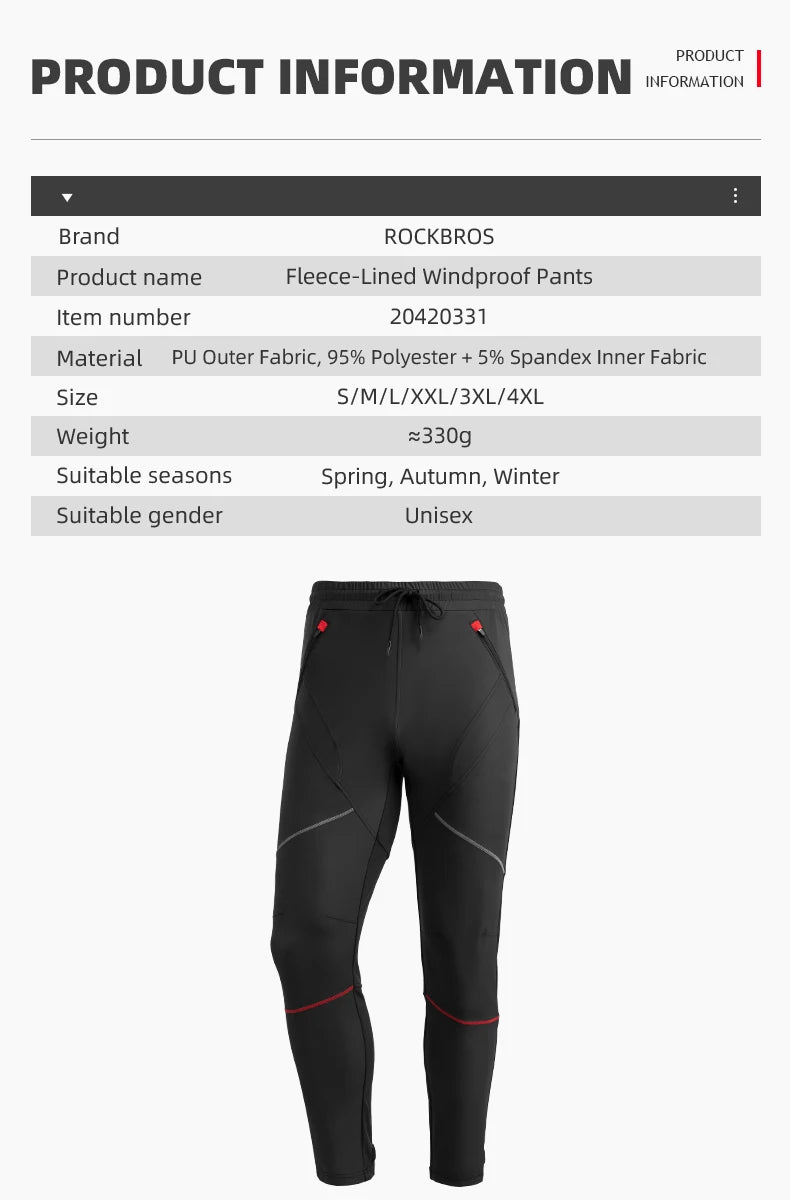 ROCKBROS Winter Cycling Pants Men Fleece Sport Reflective Trousers Keep Warm Thermal Bicycle Bike Mtb Pants Running Clothings