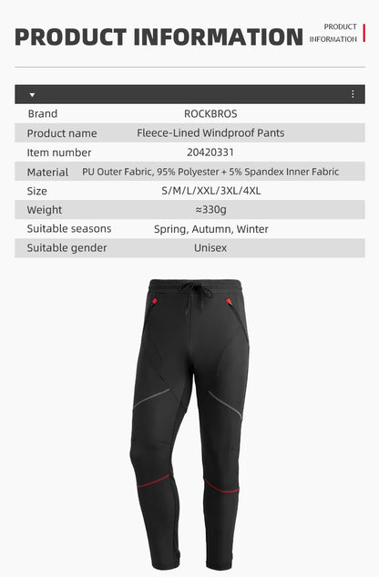 ROCKBROS Winter Cycling Pants Men Fleece Sport Reflective Trousers Keep Warm Thermal Bicycle Bike Mtb Pants Running Clothings