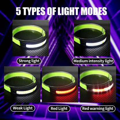 COB Sensor Headlight Built in Battery Fishing Headlamp Rechargeable 6 Modes Head Torch Outdoor Camping Flashlight