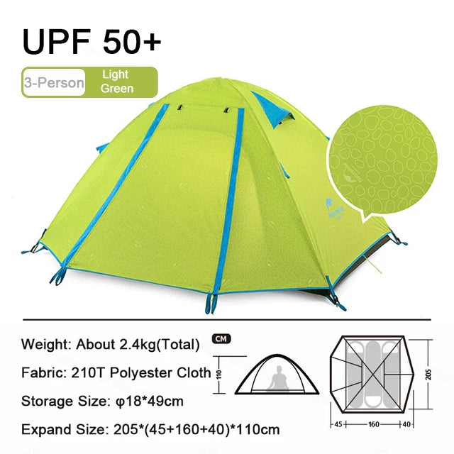 Naturehike-Outdoor Camping Tent, 2, 3, 4 Person, Double Layer Waterproof Tent for Backpacking, Hiking, Car Camping
