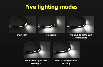 USB Rechargeable LED Sensor Headlamp XPE+COB Headlight Led Head Torch Camping Search Light Head Flashlight for Fishing Lantern