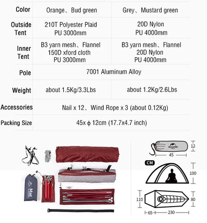 Naturehike Tent Cloud Up Series Ultralight Outdoor Camping Tent Waterproof Backpacking Cycling Tent Camping Tent With Floor Mat