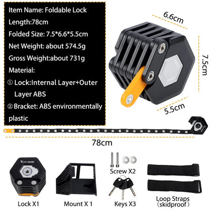 WEST BIKING Foldable Bike Lock Key Password Security Anti-Theft Lock MTB Road Bicycle Scooter Electric Bike Cycling Chain Lock