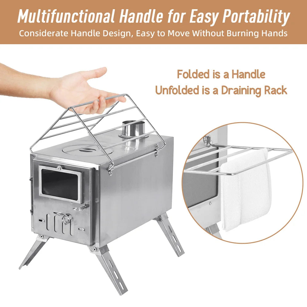 Outdoor Camping Wood-burning Stove for Inside Tents Firewood Burner Foldable Heater with Tent Fire Window Patio Fireplace