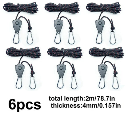 6Pcs Camping Tent Tie Down Rope Tightener Fastening Wind Rope Buckle Pulley Ratchet Hangers Awning Rope Hook