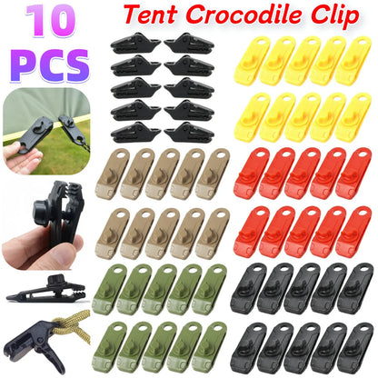 10 PCS Tent Crocodile Clip Tents Awning Wind Rope Clamp Plastic Clip Inverted Hook Design Bite Fastening for Outdoor Camping