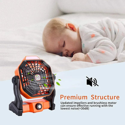 2024 New Portable Electric Fan With Led Light Tent Car Camping Hook&USB&Solar Charging For Hiking Fishing Picnic Emergency