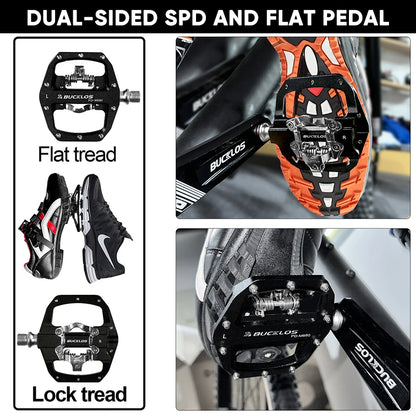 BUCKLOS Mountain Bike Pedals 3 Sealed Bearing PD-M680 Dual Clipless Flat & Lock Pedal Aluminum Cycling Pedals Fit Shimano SPD