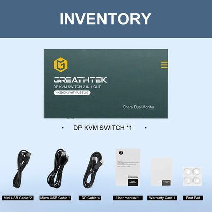 Dual USB HDMI  KVM Switch 4K@60Hz For PC Macbook Laptop Displayport 2 Computers Share 2 Monitor