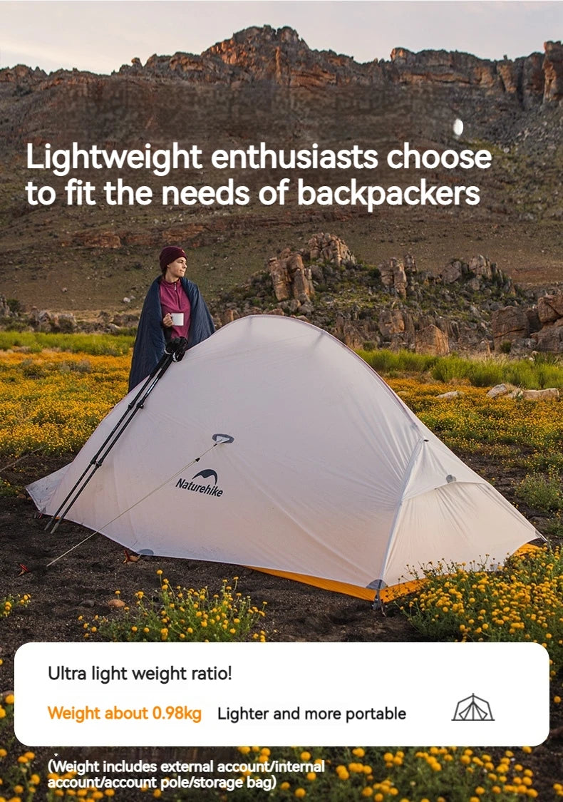 Naturehike Upgrade 10D Cloud Up Camping Tent 980g Ultralight 2 Persons Outdoors Camping 10D Silicone Hiking Tent With free Mat