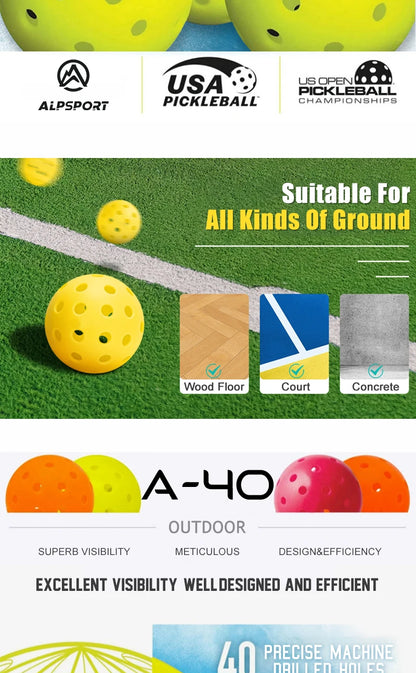 ALP Outdoor Pickleball 74mm Durable 40 Holes 26 Holes 1/3/6/12/100 Pieces/PCS 26g Original USA Professional Pickleball