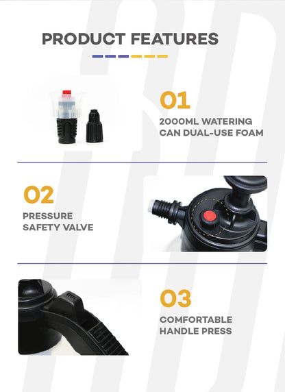 Continuous Hand Pump Pressure Sprayer, Hand held Garden Sprayer for Home, Lawn, Garden, Car Detailing and More, 2 L / 0.5 Gallon