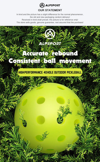 ALP Outdoor Pickleball 74mm Durable 40 Holes 26 Holes 1/3/6/12/100 Pieces/PCS 26g Original USA Professional Pickleball