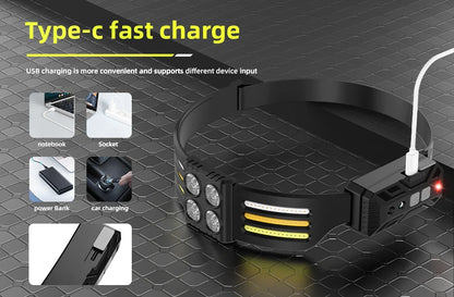 USB Rechargeable LED Sensor Headlamp XPE+COB Headlight Led Head Torch Camping Search Light Head Flashlight for Fishing Lantern