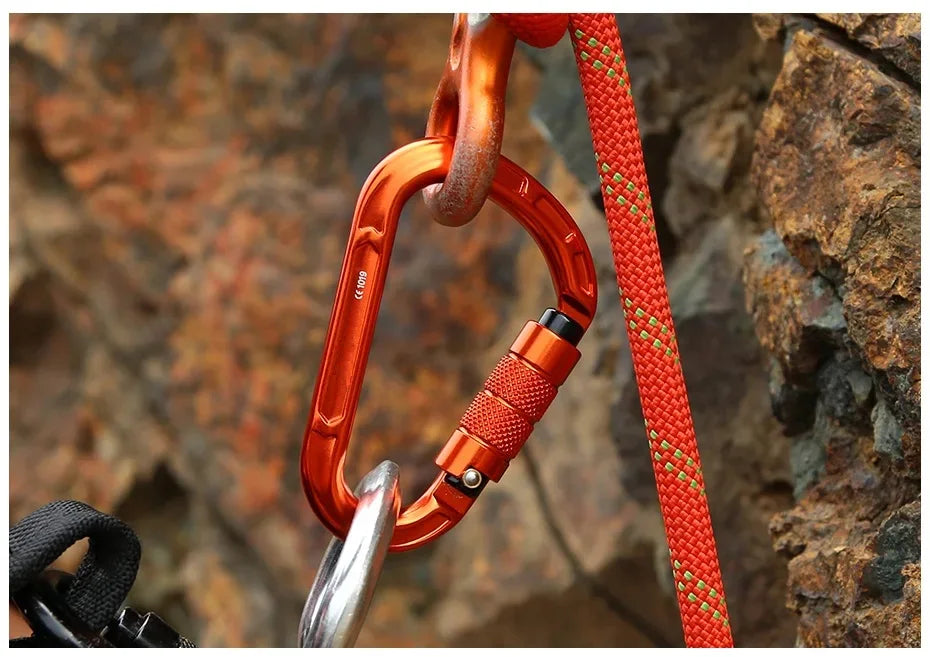 Rock Climbing Carabiner Pear-Shape Buckle 25kN Safety Auto Lock Spring-Loaded Gate Aluminum H-Carabiner Outdoor Kits
