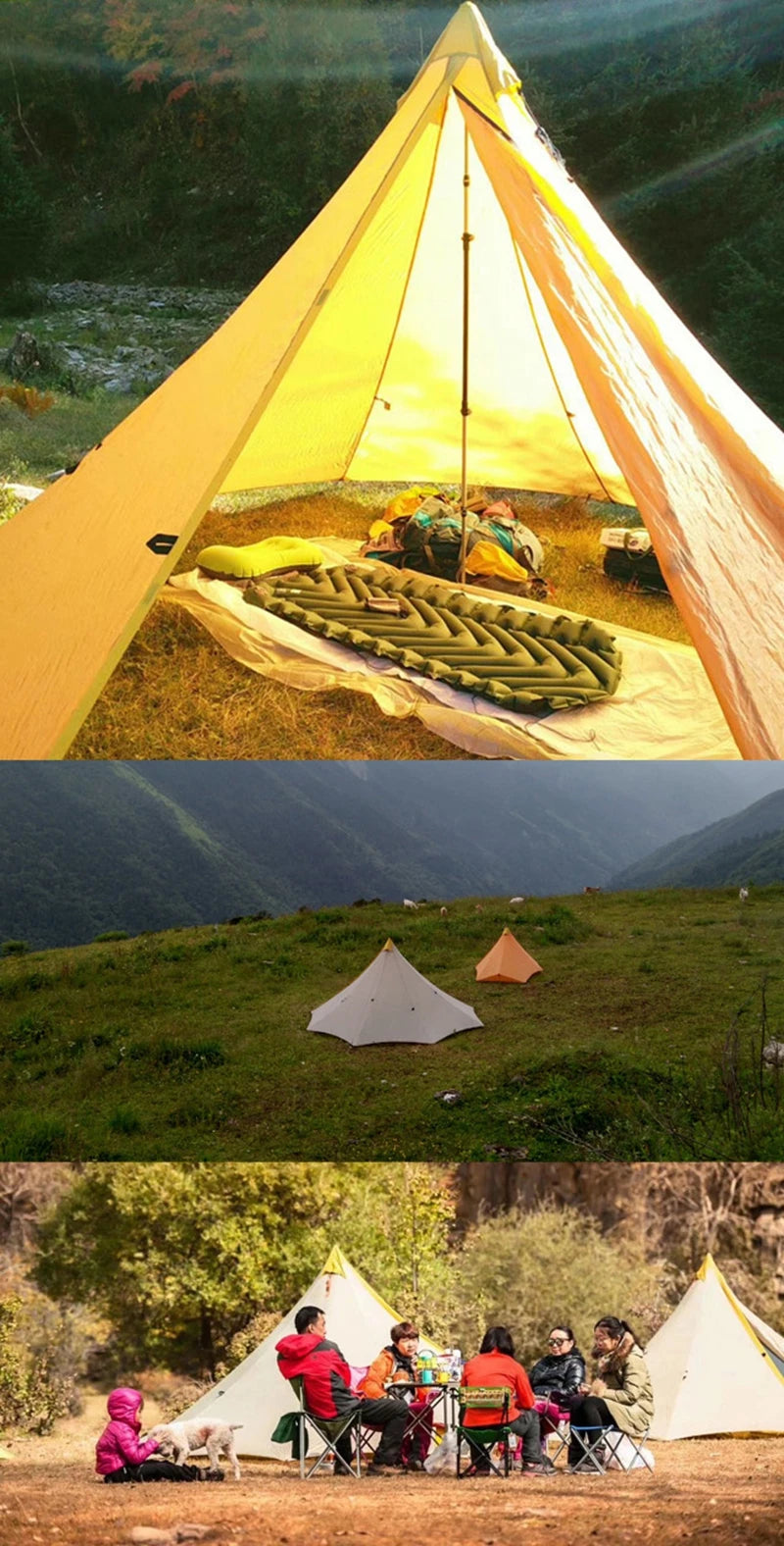 Knot 860g Ultralight Camping Rodless Pyramid Tent 4-8 Person Large Tarp 20D Nylon Both Sides Silicon Coating Outdoor Hikeburger