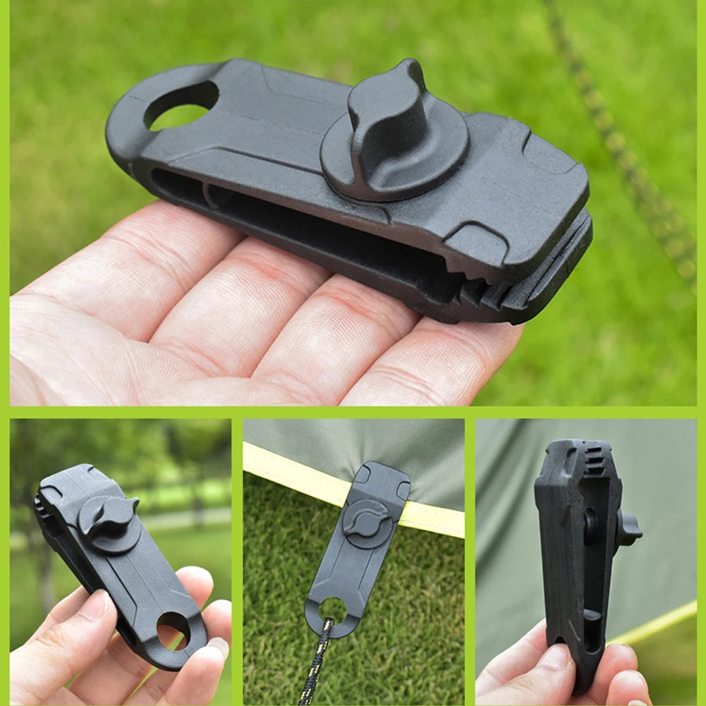 10 PCS Tent Crocodile Clip Tents Awning Wind Rope Clamp Plastic Clip Inverted Hook Design Bite Fastening for Outdoor Camping