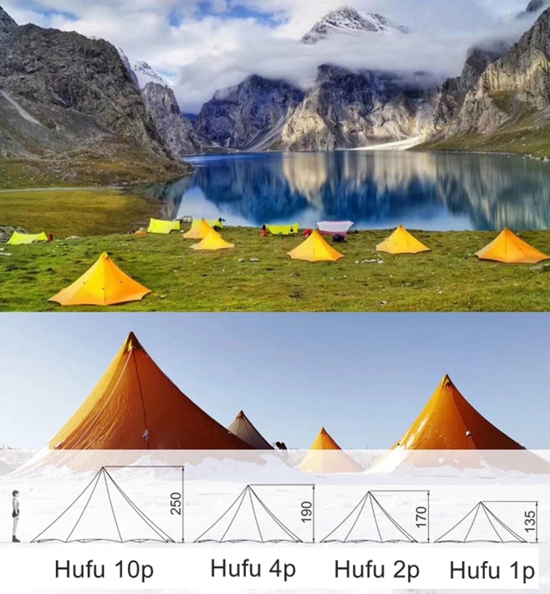 Knot 860g Ultralight Camping Rodless Pyramid Tent 4-8 Person Large Tarp 20D Nylon Both Sides Silicon Coating Outdoor Hikeburger