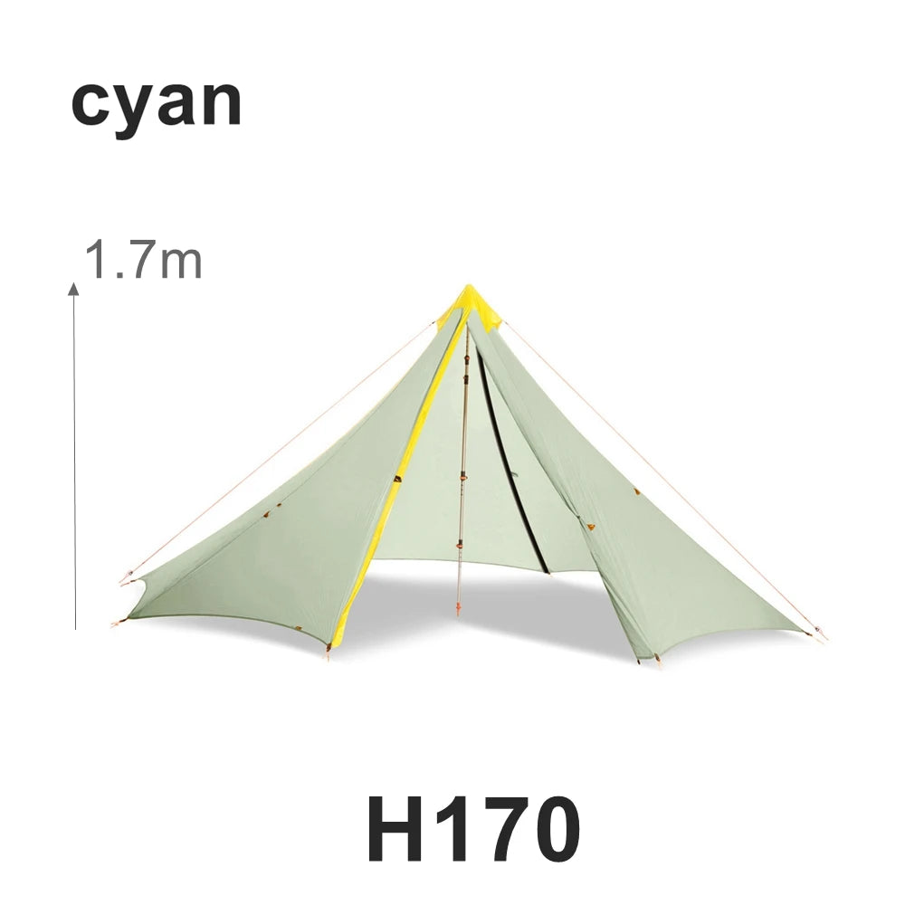 Knot 860g Ultralight Camping Rodless Pyramid Tent 4-8 Person Large Tarp 20D Nylon Both Sides Silicon Coating Outdoor Hikeburger