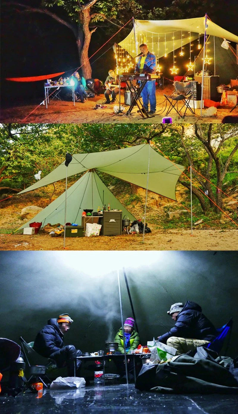 Knot 860g Ultralight Camping Rodless Pyramid Tent 4-8 Person Large Tarp 20D Nylon Both Sides Silicon Coating Outdoor Hikeburger