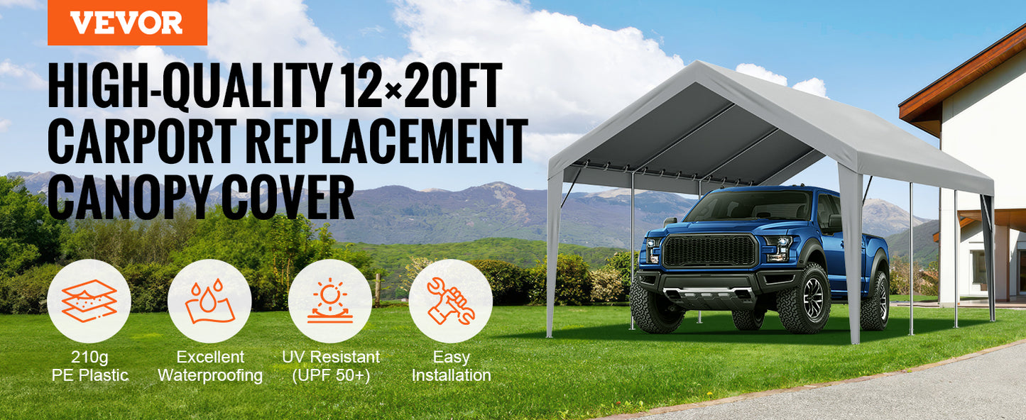 VEVOR Carport Replacement Canopy Cover Garage Top Tent Shelter Tarp Heavy-Duty Waterproof & UV Protected （Frame Not Include）