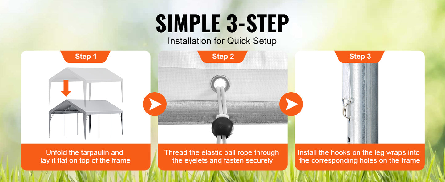 VEVOR Carport Replacement Canopy Cover Garage Top Tent Shelter Tarp Heavy-Duty Waterproof & UV Protected （Frame Not Include）