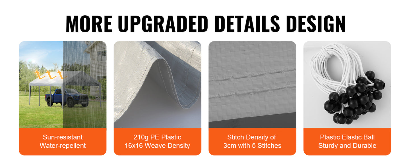 VEVOR Carport Replacement Canopy Cover Garage Top Tent Shelter Tarp Heavy-Duty Waterproof & UV Protected （Frame Not Include）