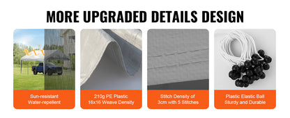 VEVOR Carport Replacement Canopy Cover Garage Top Tent Shelter Tarp Heavy-Duty Waterproof & UV Protected （Frame Not Include）