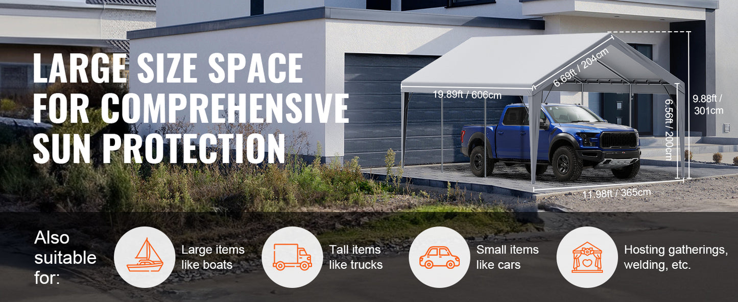 VEVOR Carport Replacement Canopy Cover Garage Top Tent Shelter Tarp Heavy-Duty Waterproof & UV Protected （Frame Not Include）
