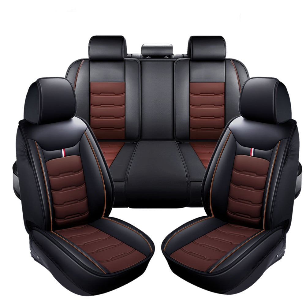 Full Set Leather Car Seat Cover 5-Seat Front + Rear Protectors For Toyota RAV4